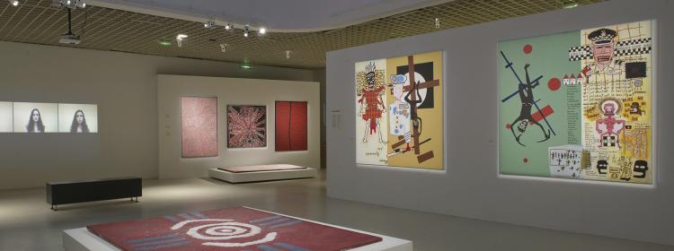 Installation view, ‘Mémoires Vives: Une Histoire d’Art Aborigène’ (‘Vivid Memories: An Aboriginal Art History’), Musée d’Aquitaine, Bordeaux, 2014.